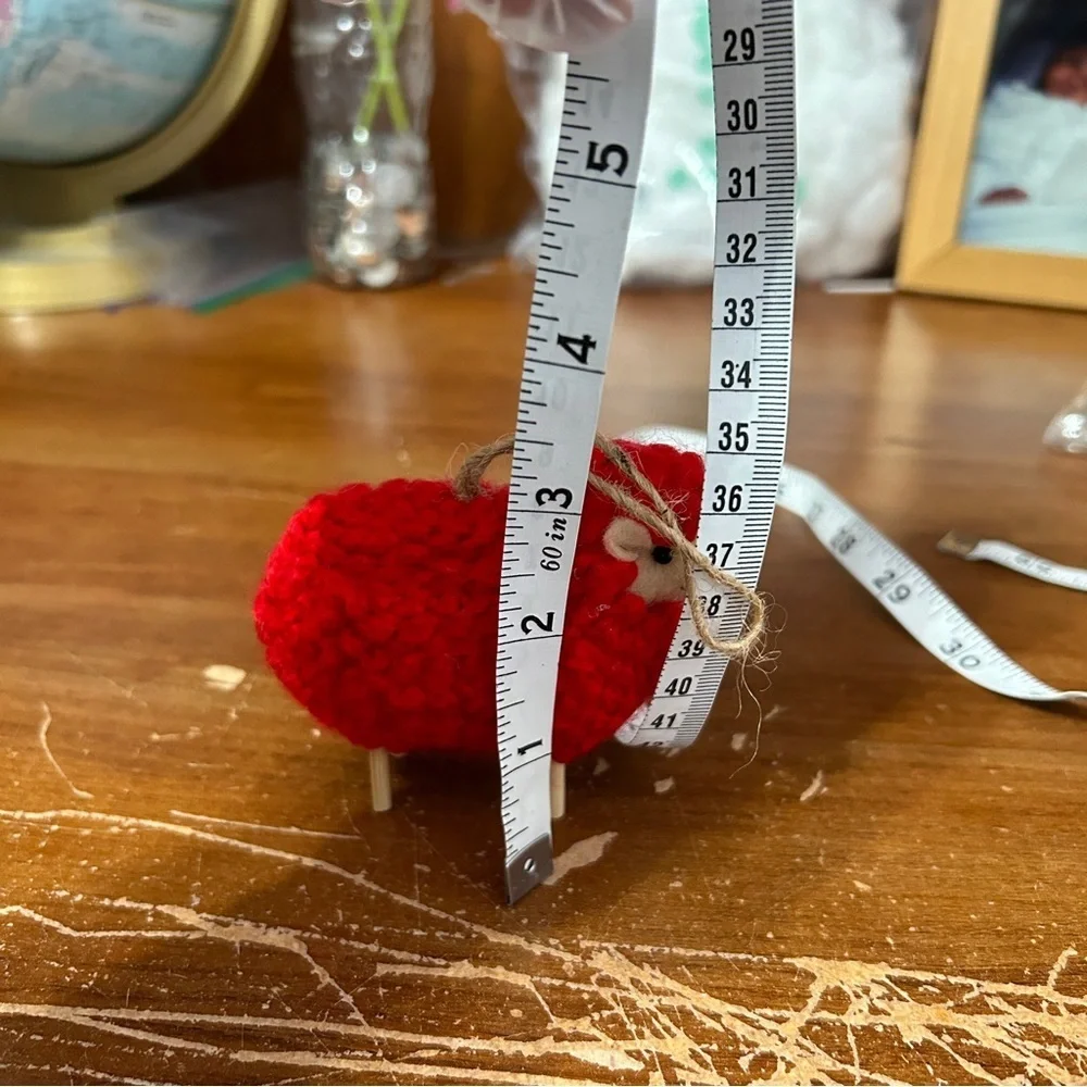 Red Fuzzy Sheep Christmas Ornament - “Candles”